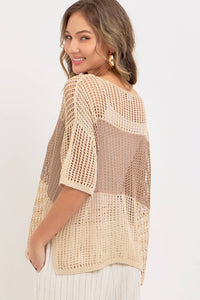 Jade Slouchy Open-Knit V-Neck Top