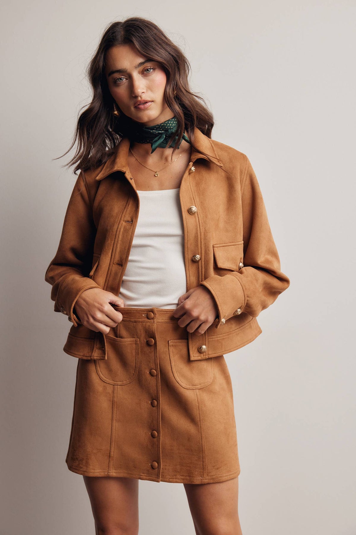 Sierra Stretch Suede Cropped Jacket: Camel