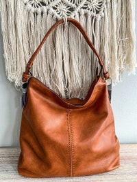 Rustic Roadside Faux Leather Hobo Shoulder Bag – Brown, Grey, Mocha | Large Slouchy Tote with Side Metal Accents & Adjustable Strap