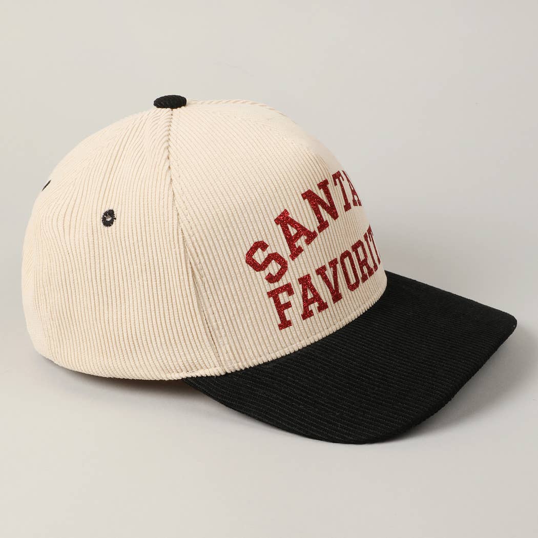 Santa’s Favorite Glitter Corduroy Hat – Red & Black Holiday Edition
