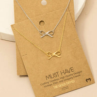 Gold Dipped Ribbon Bow Pendant Necklace: S