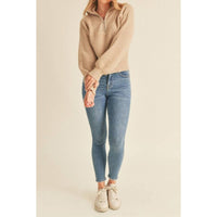 Leighton Mock Neck Half Zip Up Pullover Sweater: Khaki