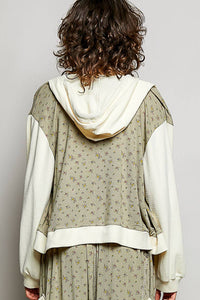The Wildflower Weekend Hoodie: Sage Floral Print Thermal Patch Hoodie – Long Sleeve Knit Regular Fit Top