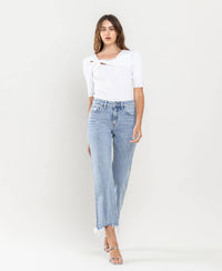 Vervet By Flying Monkey High Rise Distressed Crop Dad Jeans: Light Wash