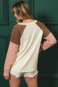 Claire Color Block Knit Pullover: Cream/ Mocha/ Blush