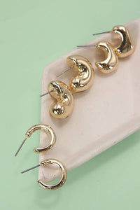 Gold Bubble Huggie Hoop Earring Trio – Hypoallergenic Lightweight Puffy Hoops