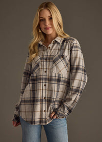 The Sutton Soft Brushed Plaid Button-Up – Black/ Lt Grey/ Brown