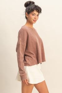Willow Open Back Textured Knit Sweater Top – Casual Chic Long Sleeve Layering Piece