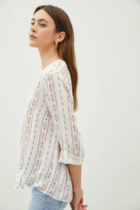 Ava Boho Print Mandarin Collar Blouse: Buttercup