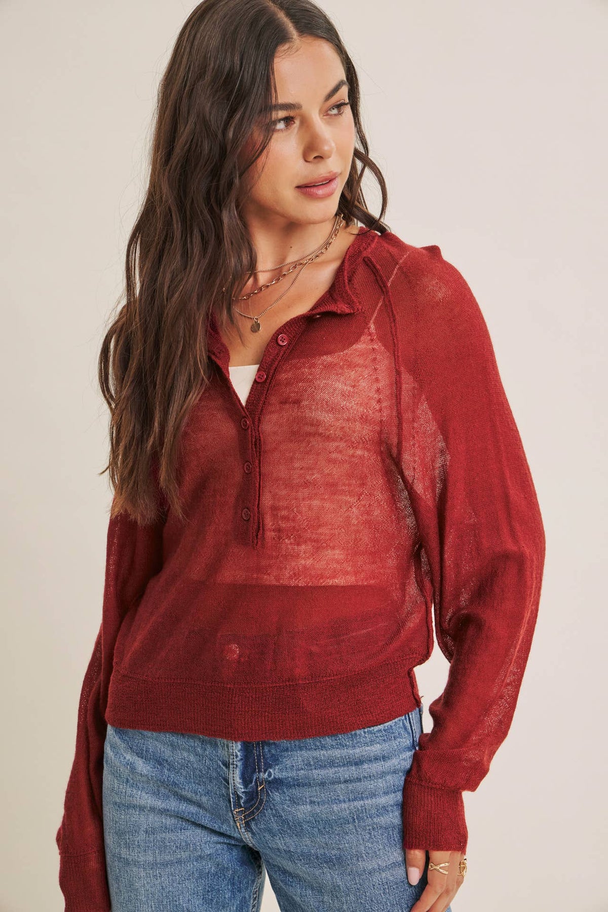 Morning Layer Airy Wool Blend Henley Sweater