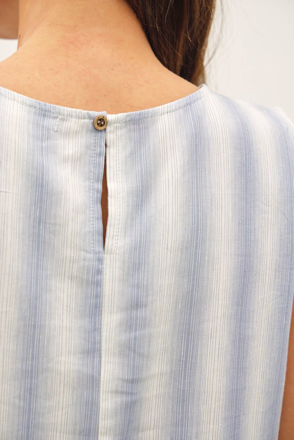 The Capri Ombre Stripe Tank: Chambray – Cropped Linen Blend Sleeveless Top