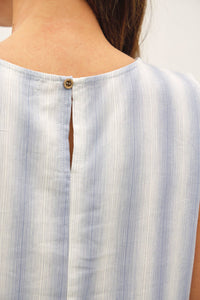 The Capri Ombre Stripe Tank: Chambray – Cropped Linen Blend Sleeveless Top