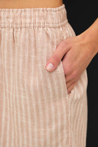 The Rory Striped Linen Blend Shorts: Hazelnut – Lightweight Elastic Waist Summer Shorts