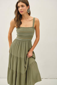 The Savannah Embroidered Midi Dress: Olive