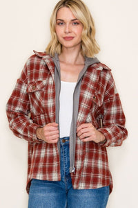 Briarwood Plaid Hoodie Shacket – Button Down Plaid Jacket with French Terry Hood