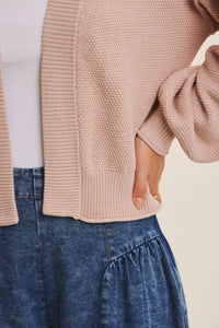 EVERYDAY ESEENTIAL EASY LAYERING BALLOON SLV WAFFLE CARDIGAN: OLIVE / L