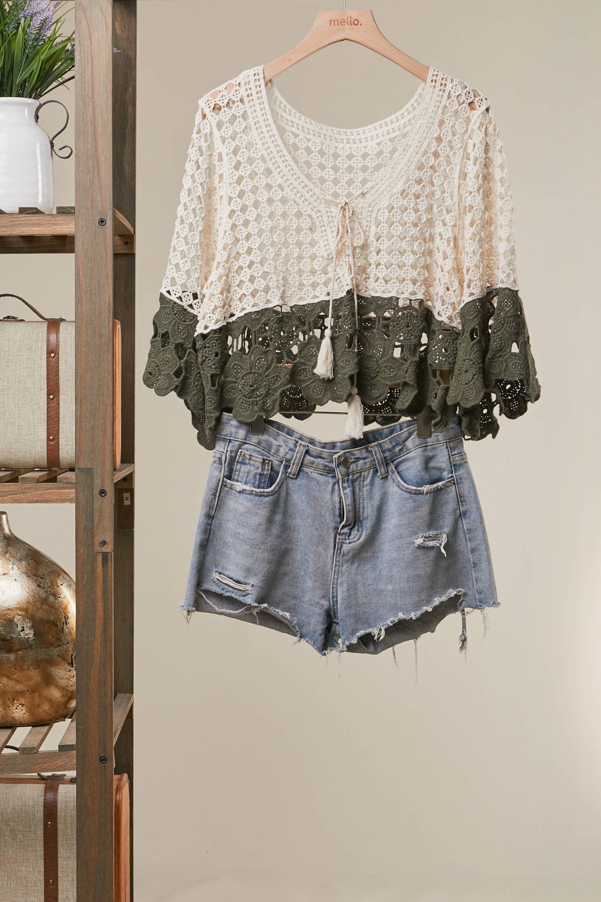 The Meadow Bloom Crochet Boho Top: Ivory/Olive