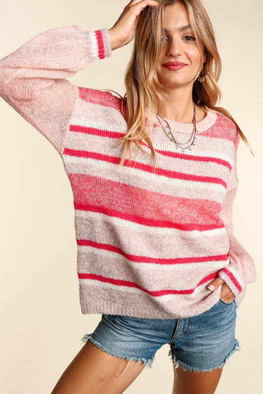 Honey Love Multi Stripe Sweater- Pink