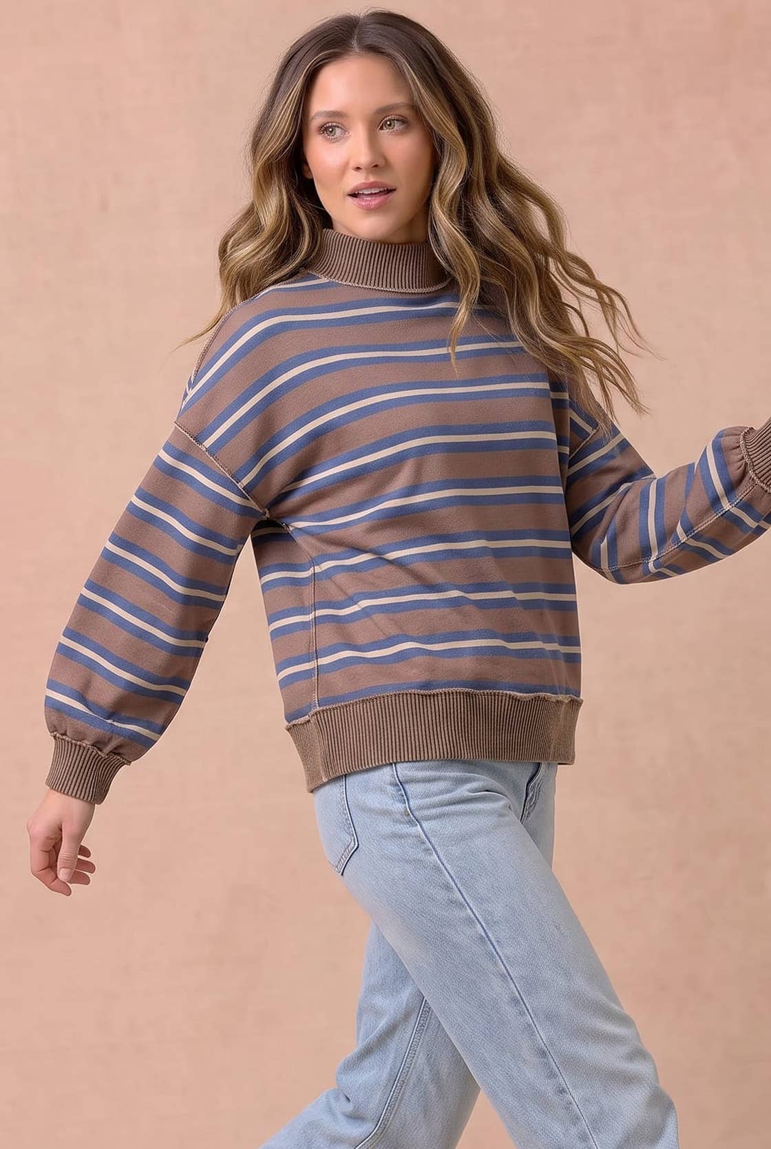 Between the Lines Stripe Pullover: Mocha