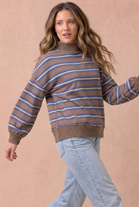 Between the Lines Stripe Pullover: Mocha