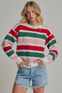 Merry & Bright Stripe Sweater: Ivory/ Multi