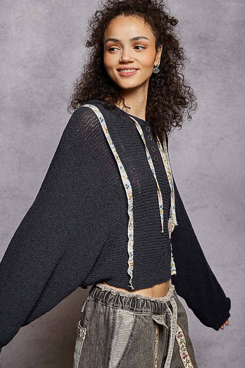 Rosalie Cropped Hooded Knit Sweater – Lightweight Long Sleeve Textured Hoodie Top for Women