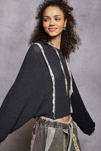 Rosalie Cropped Hooded Knit Sweater – Lightweight Long Sleeve Textured Hoodie Top for Women