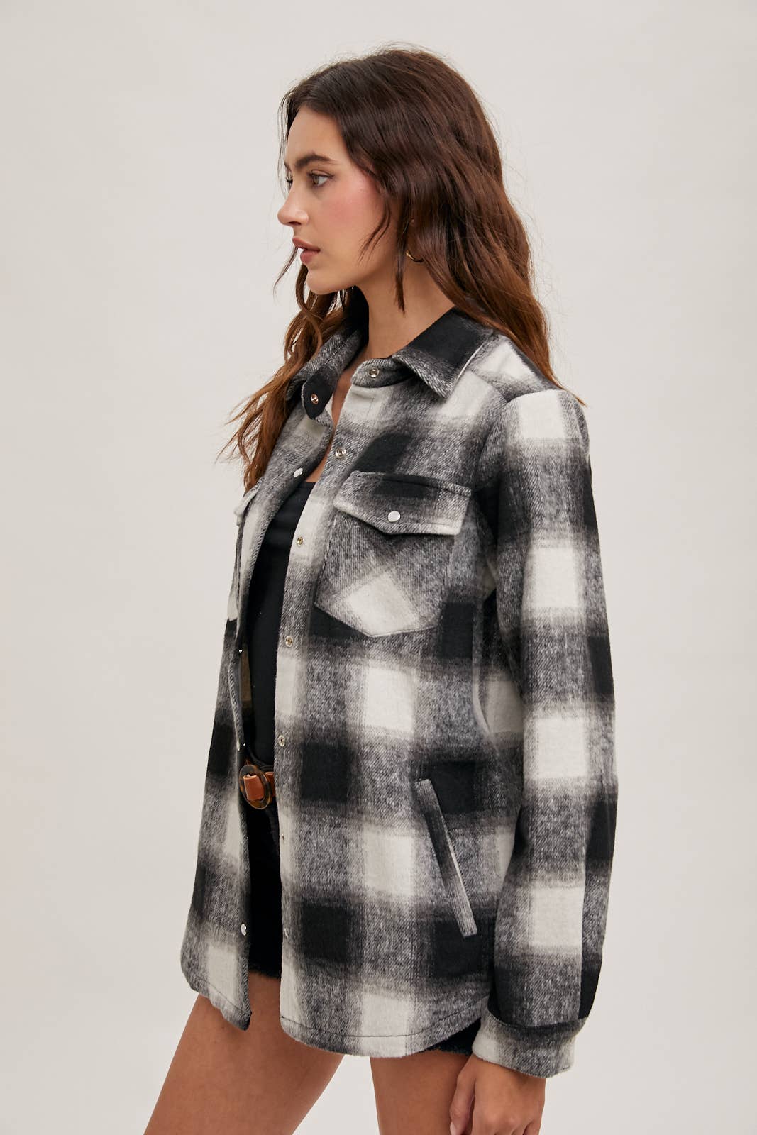 Dakota Plaid Flannel Shacket with Pockets – Brown Cream & Rust Ivory