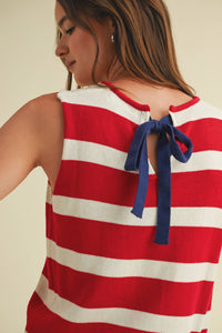 The Liberty Stripe Sweater Vest: Red/White