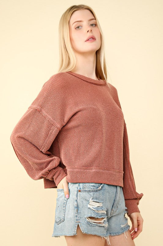 Otto Two Toned Ribbed Long Sleeve Top