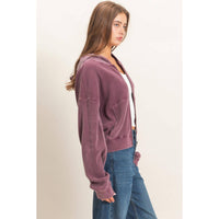 The Unwind Waffle Zip Hoodie: Dark Cherry