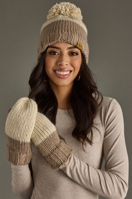 Aspen Ridge Color Block Knit Pom Beanie – Fleece Lined Winter Hat