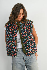 Wildflower Trail Fuzzy Vest: Olive/Multi