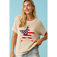 The Liberty Stars Crochet Sweater: Cream – USA Flag Patchwork Open Knit Pullover