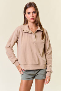 Kayla Buttery Soft Brushed Knit Mock Neck Sweatshirt: Mushroom