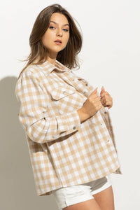 Hattie Spring Gingham Shacket: Beige