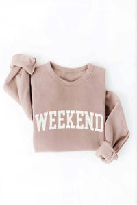 Weekend Graphic Fleece Pullover Crewneck Sweatshirt – Soft Unisex Relaxed Fit