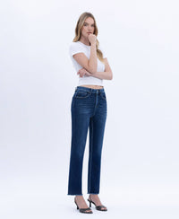 Vervet by Flying Monkey "Elara" Super High Rise Slim Straight Jeans – Raw Hem Cropped Denim
