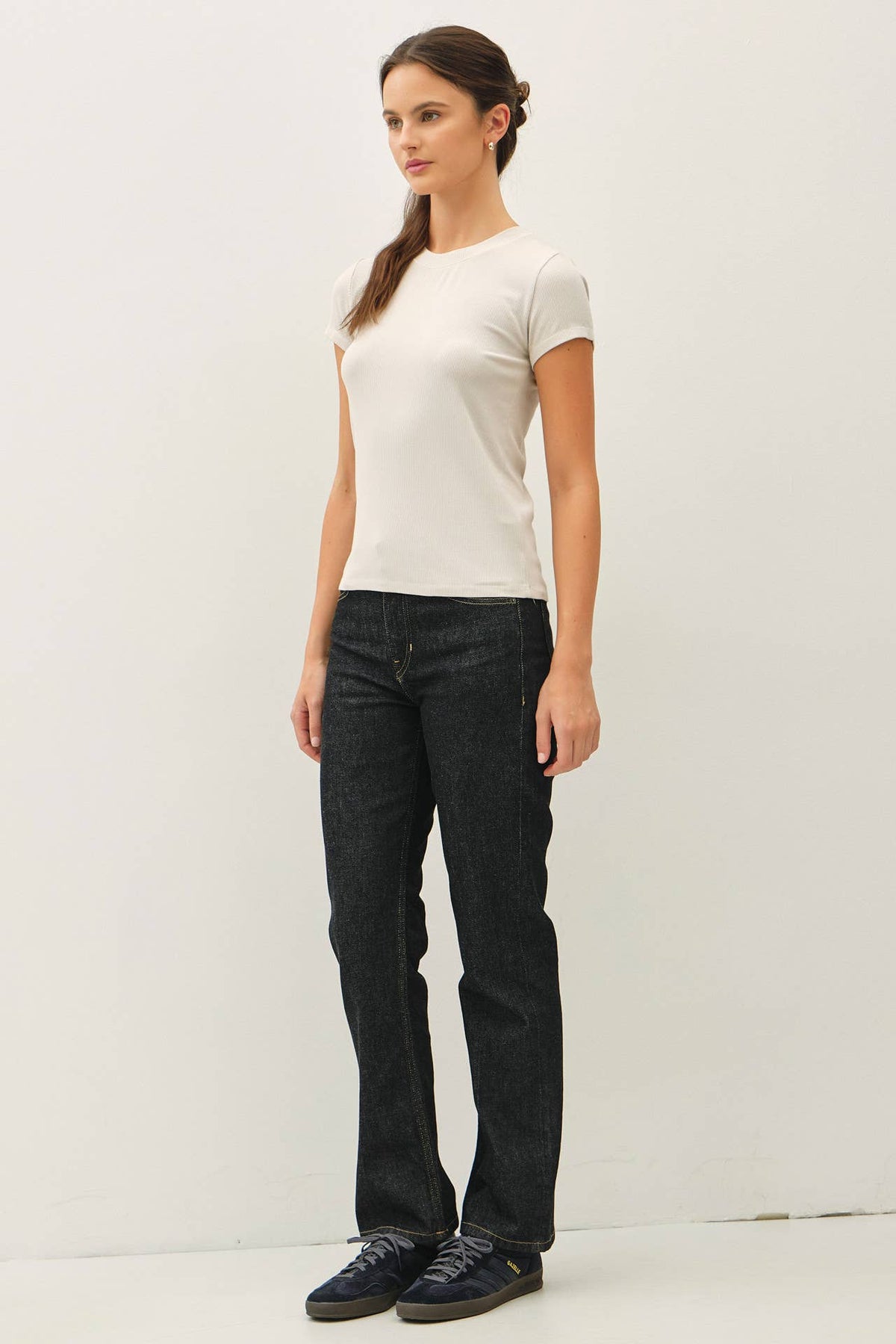 The Merrin Classic Ribbed Baby Tee – Fitted Crew Neck Essential T-Shirt for Women