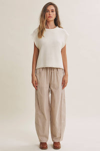 ALL ABOUT COMFORT ELASTIC STRIPE COTTON BARREL PANTS: DK. GREEN / L