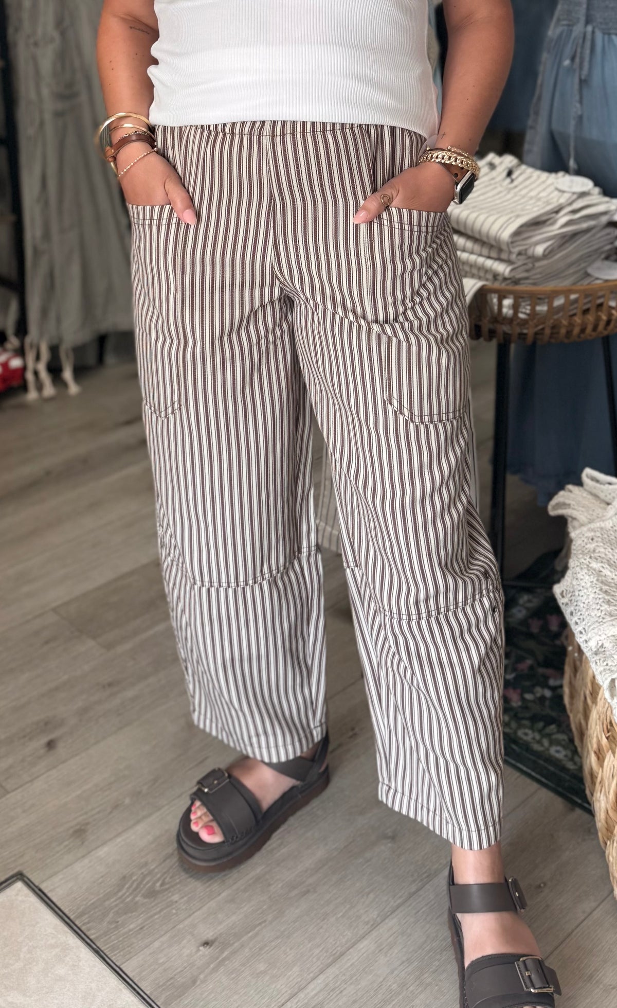 Harbor Stripe Utility Pants: Brown