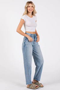 Jolene High Rise Barrel Jeans – Light Wash Comfort Denim with Side Seam Detail