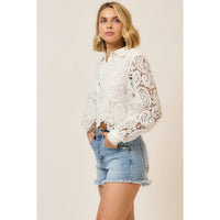 Ivory Paisley Lace Cropped Blouse: Off White