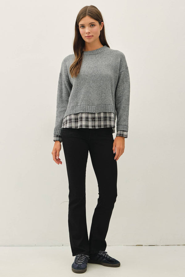 Looks Layered Plaid Sweater: Charcoal