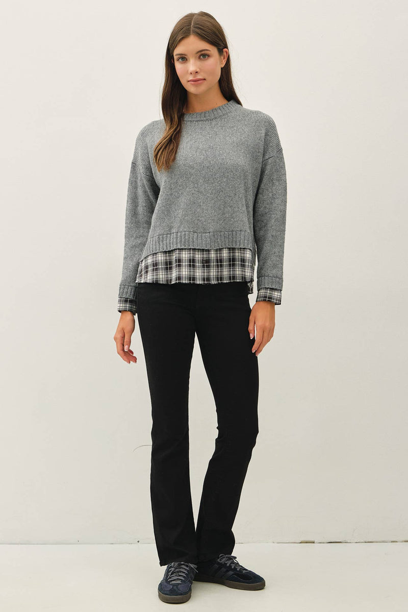 Looks Layered Plaid Sweater: Charcoal