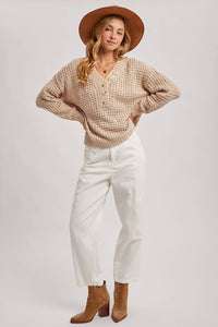 owan Button-Front Thermal Sweater Top – Cozy Knit Henley, Neutral Fall Sweater | Northern Belle Boutique