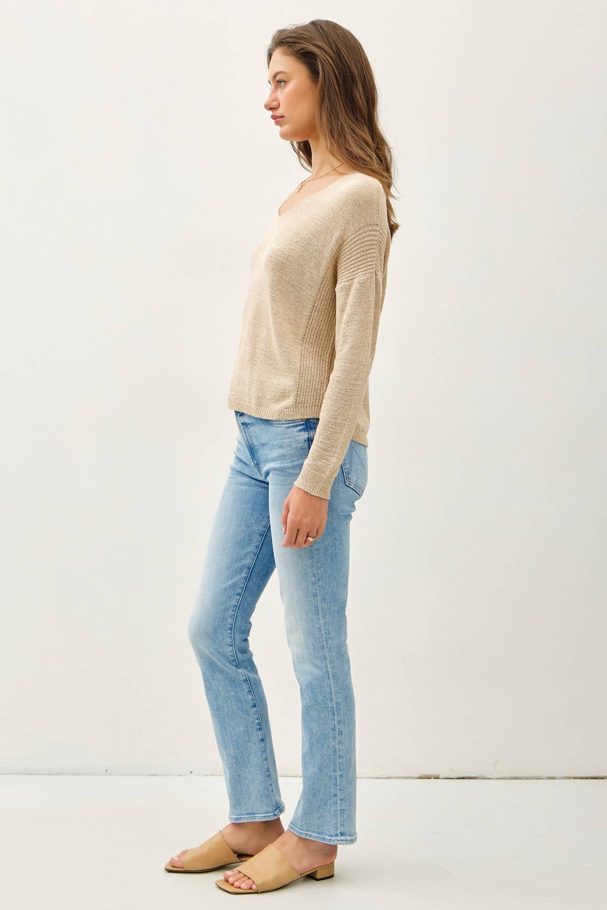 Breezy V-Neck Casual Sweater: Natural