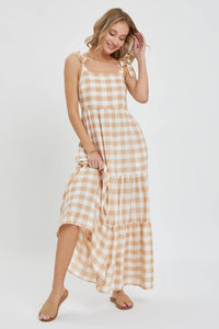 The Daisy Gingham Maxi Dress: Taupe