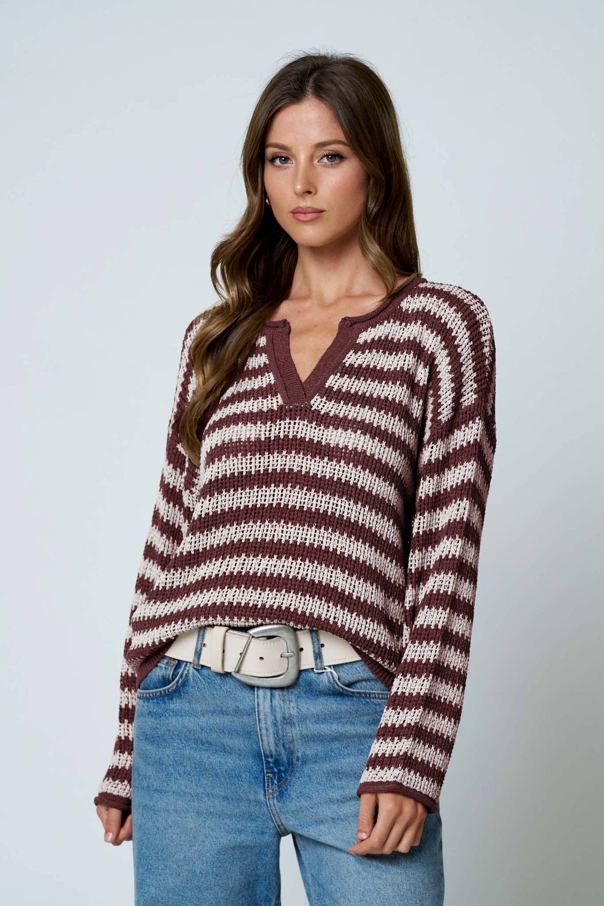 Autumn Social Stripe Sheer Knit Sweater