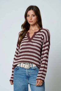 Autumn Social Stripe Sheer Knit Sweater